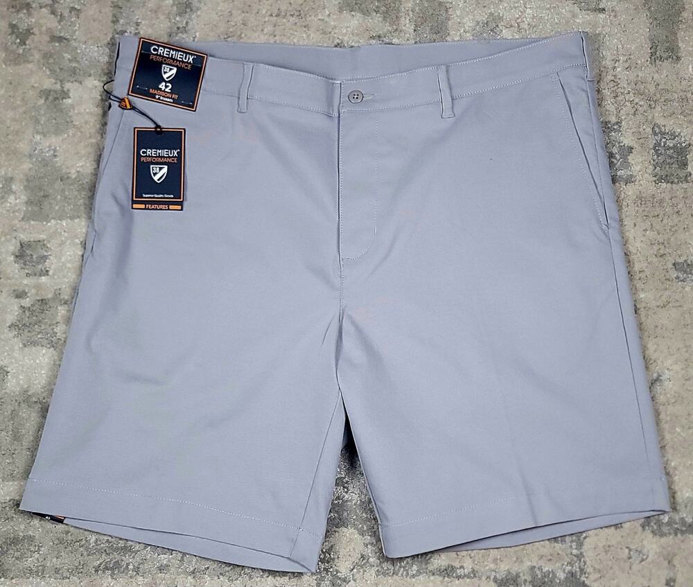 NWT Cremieux Performance Men's Madison Fit Gray Chino Golf Shorts Sz 42x9